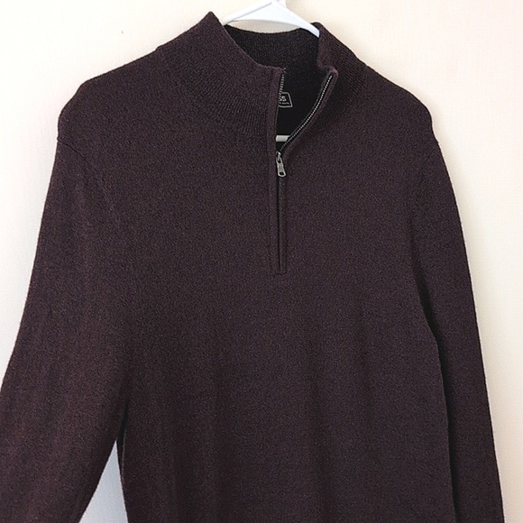 Express Mens Large 100% Extra Fine Merino Wool Quarter Zip Sweater Maroon - Picture 5 of 8